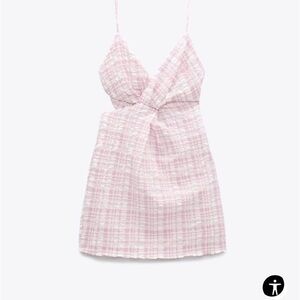 Zara Light Pink Checkered Mini Dress